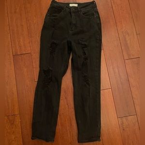 Great Smoky Women's Juniors Black Distressed Mom Jeans Size 5